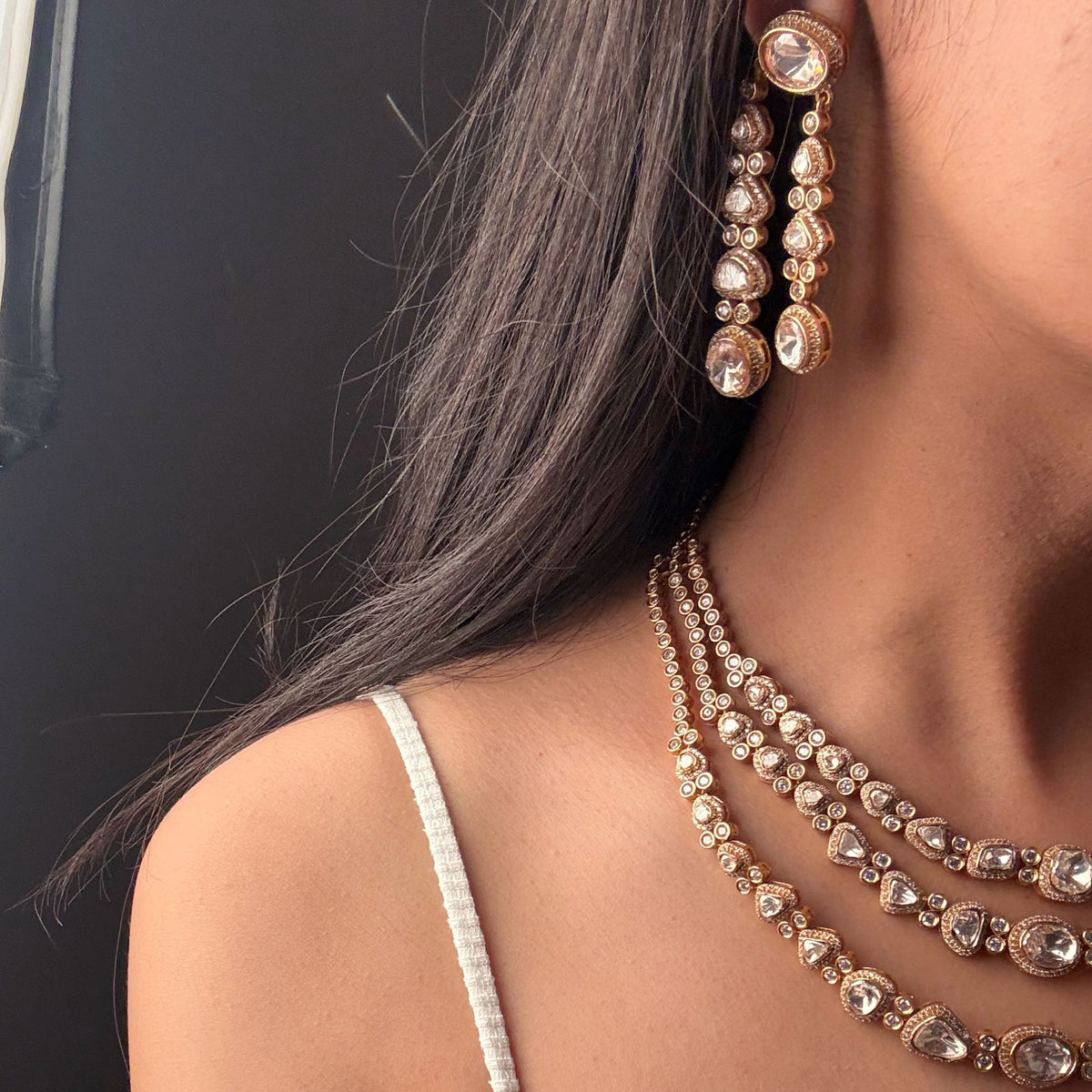 Urmi Moissanite Triple Layered Necklace Set