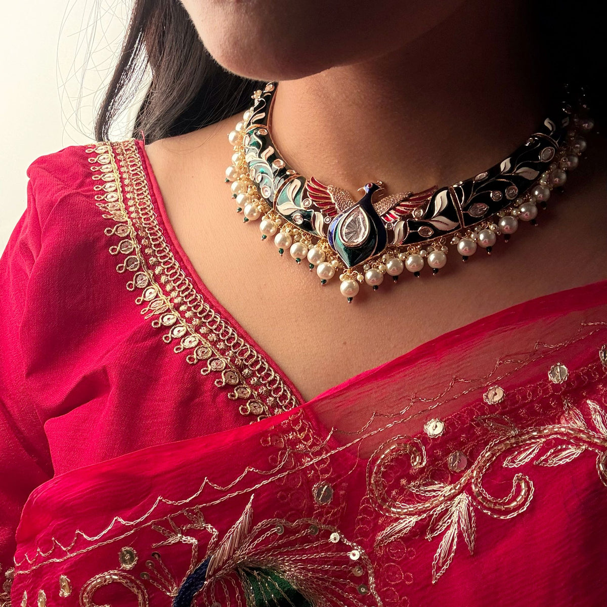 Morni Meenakari Designer Necklace Set