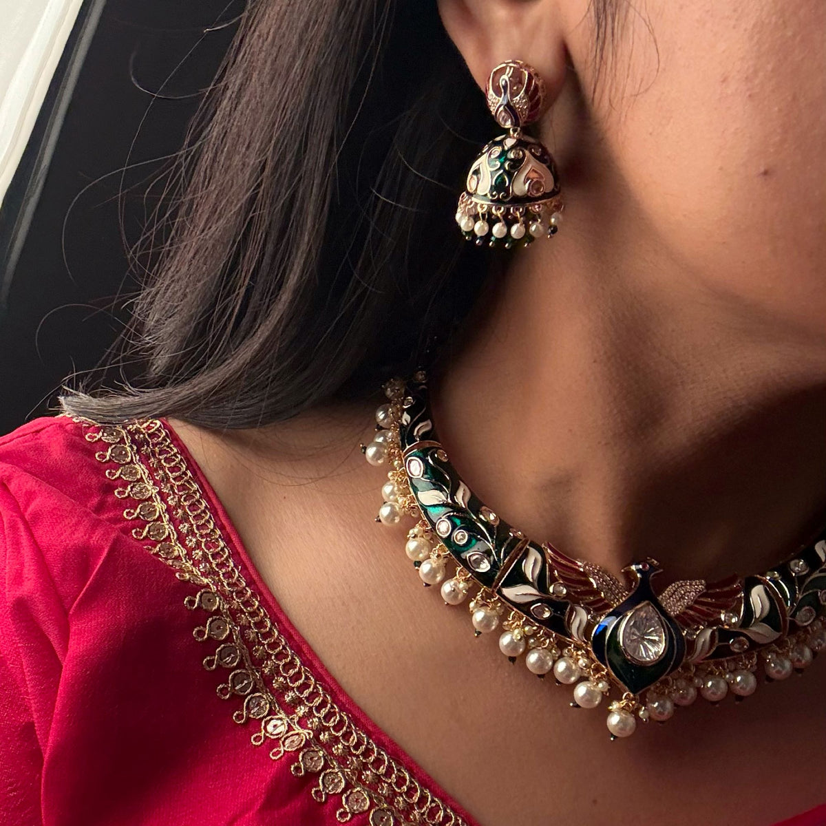 Morni Meenakari Designer Necklace Set