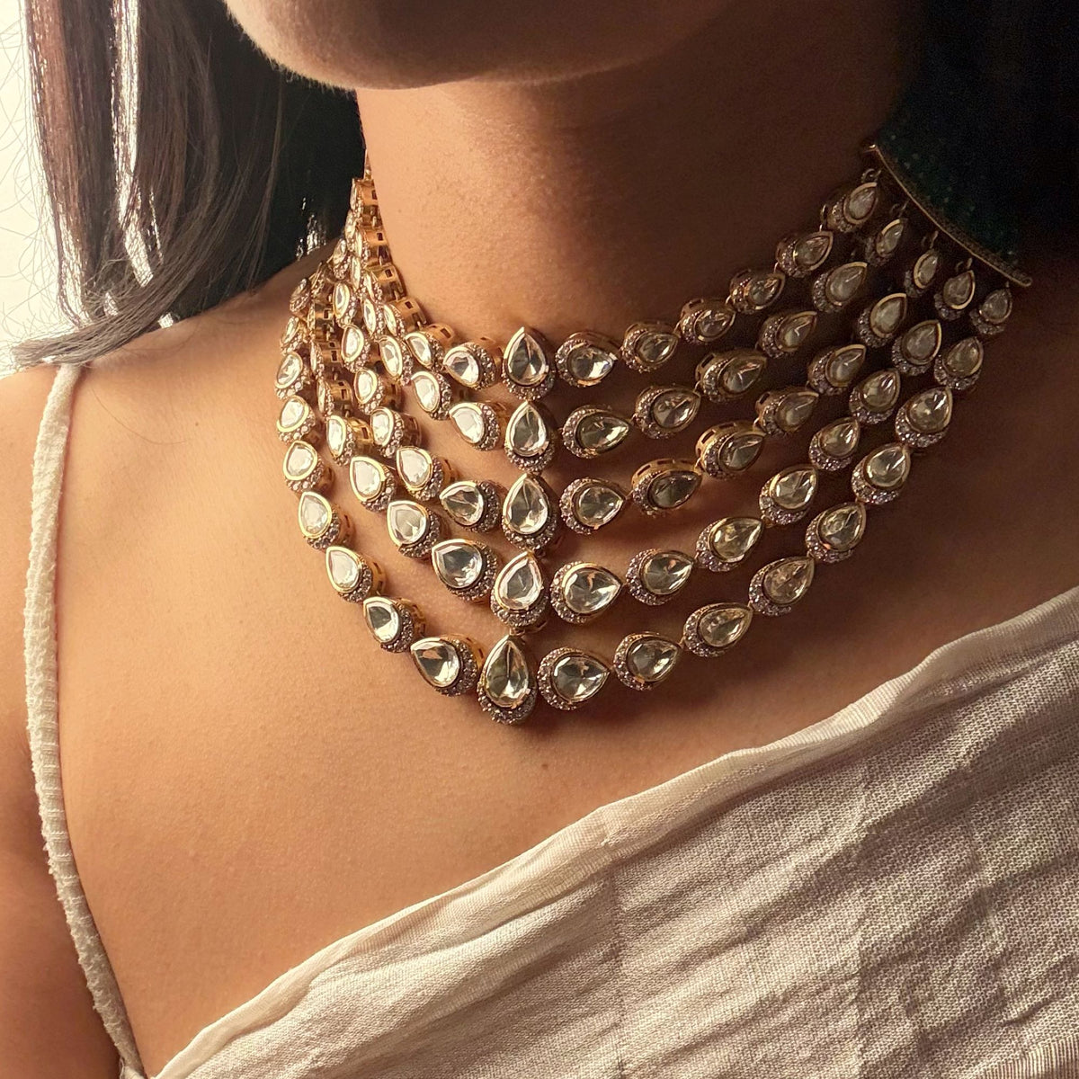 Yogita Moissanite Polki Layered Necklace Set