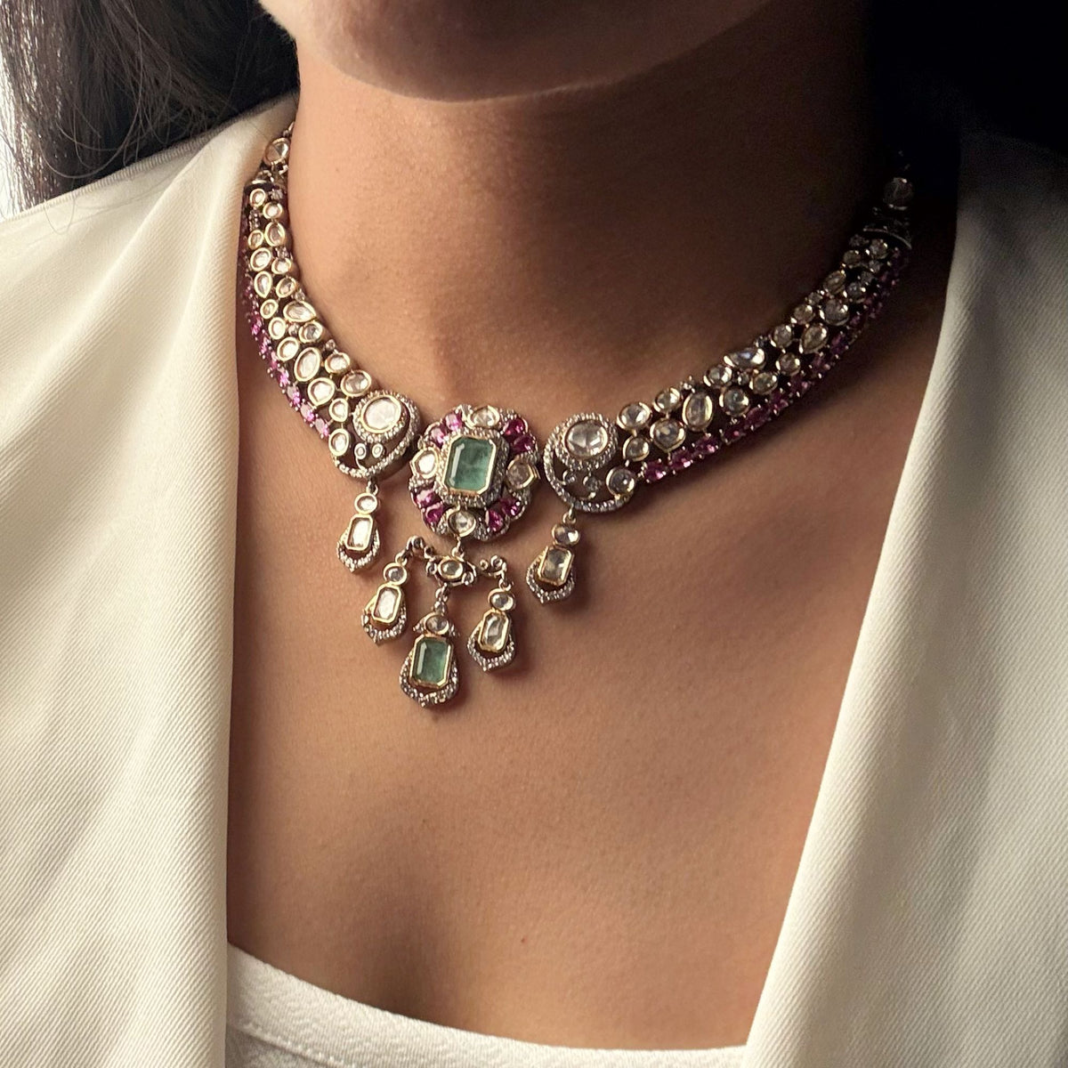 Tarasha Polki Designer Necklace Set