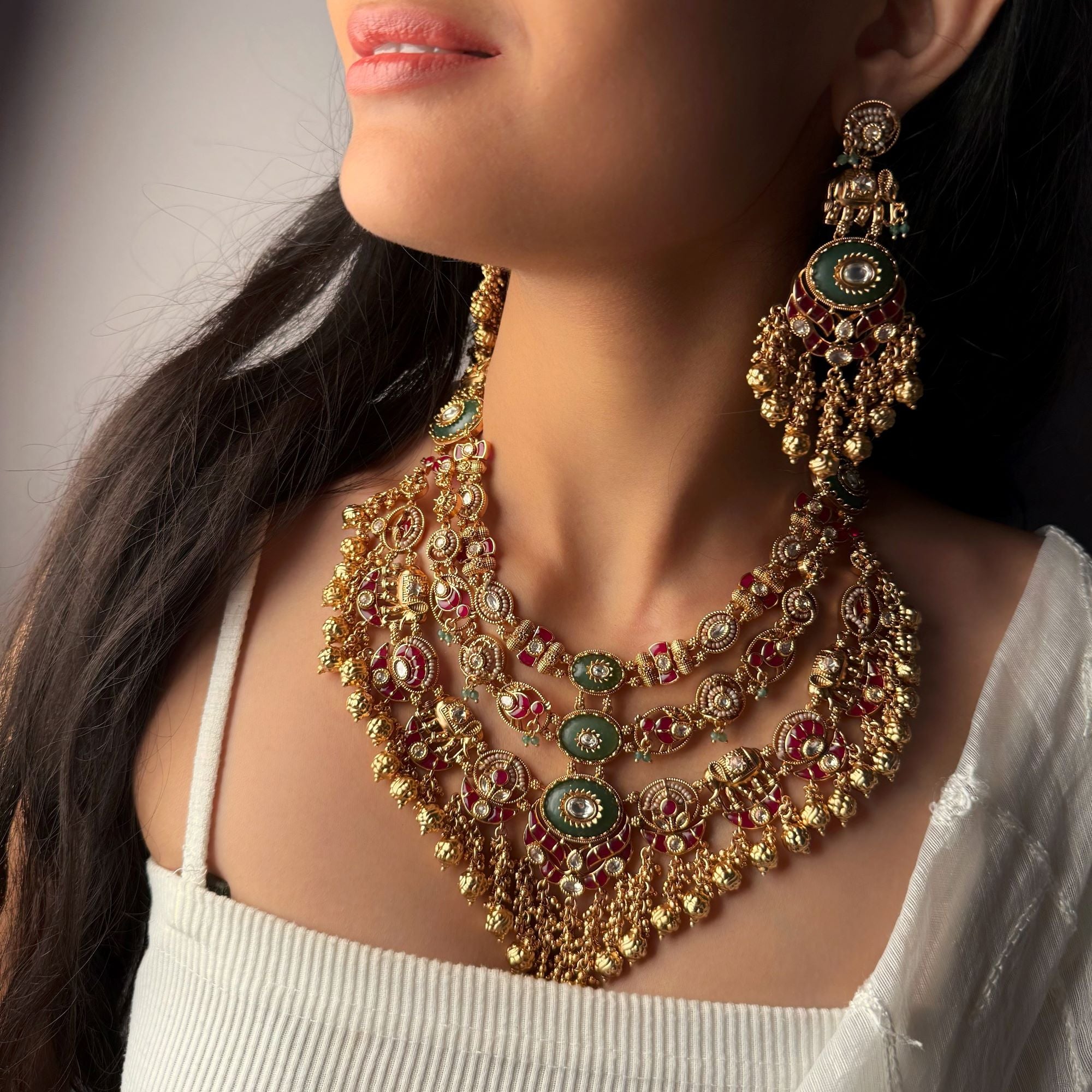 Sharingaar Antique Layered Bridal Necklace Set