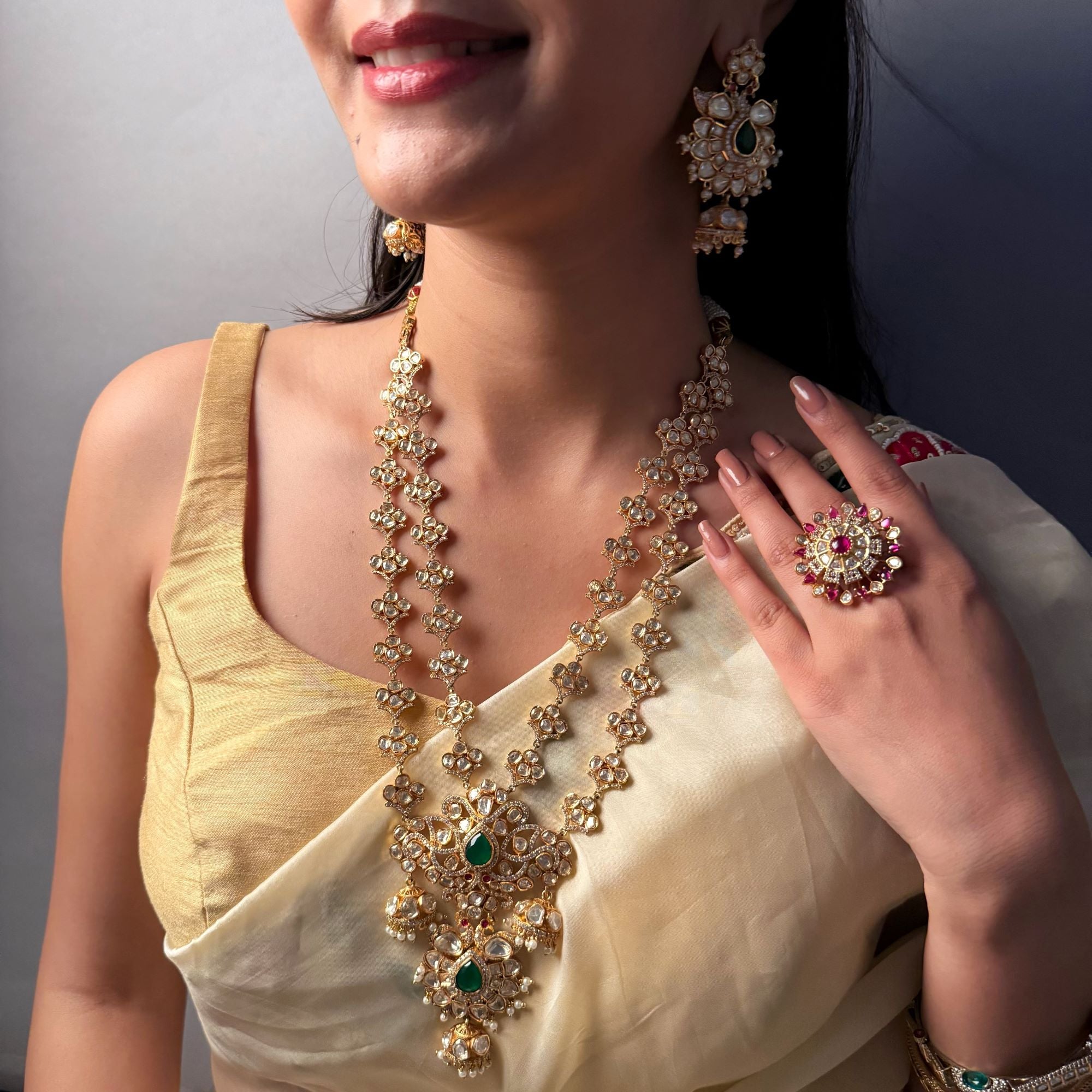 Sunidhi Moissanite Long Layered Bridal Necklace Set