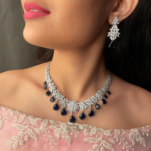 Mysha Sapphire Blue Designer Necklace Set