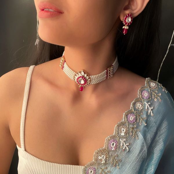 Sanwari Ruby Polki Designer Choker Set