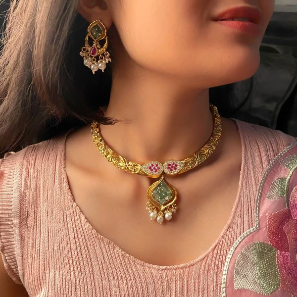 Surbhi Antique Husli Designer Necklace Set