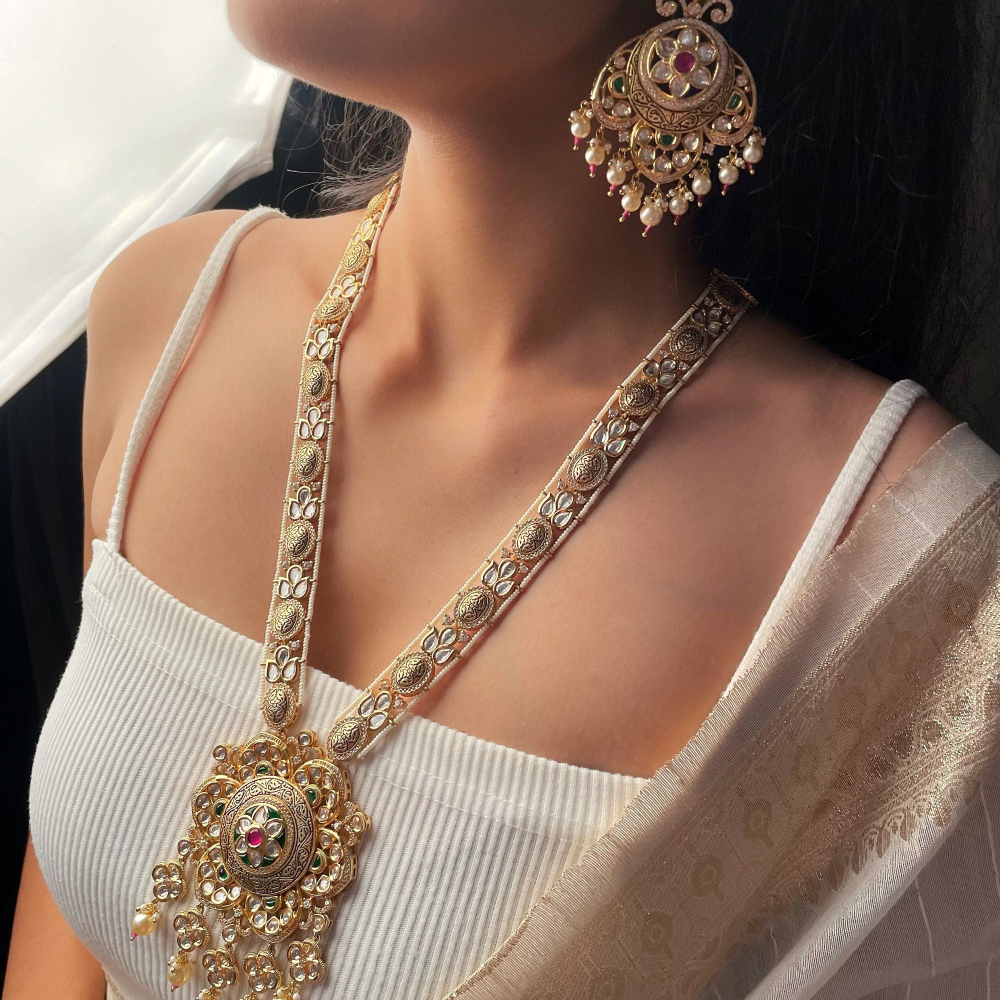 Vanasi Polki Designer Long Necklace Set