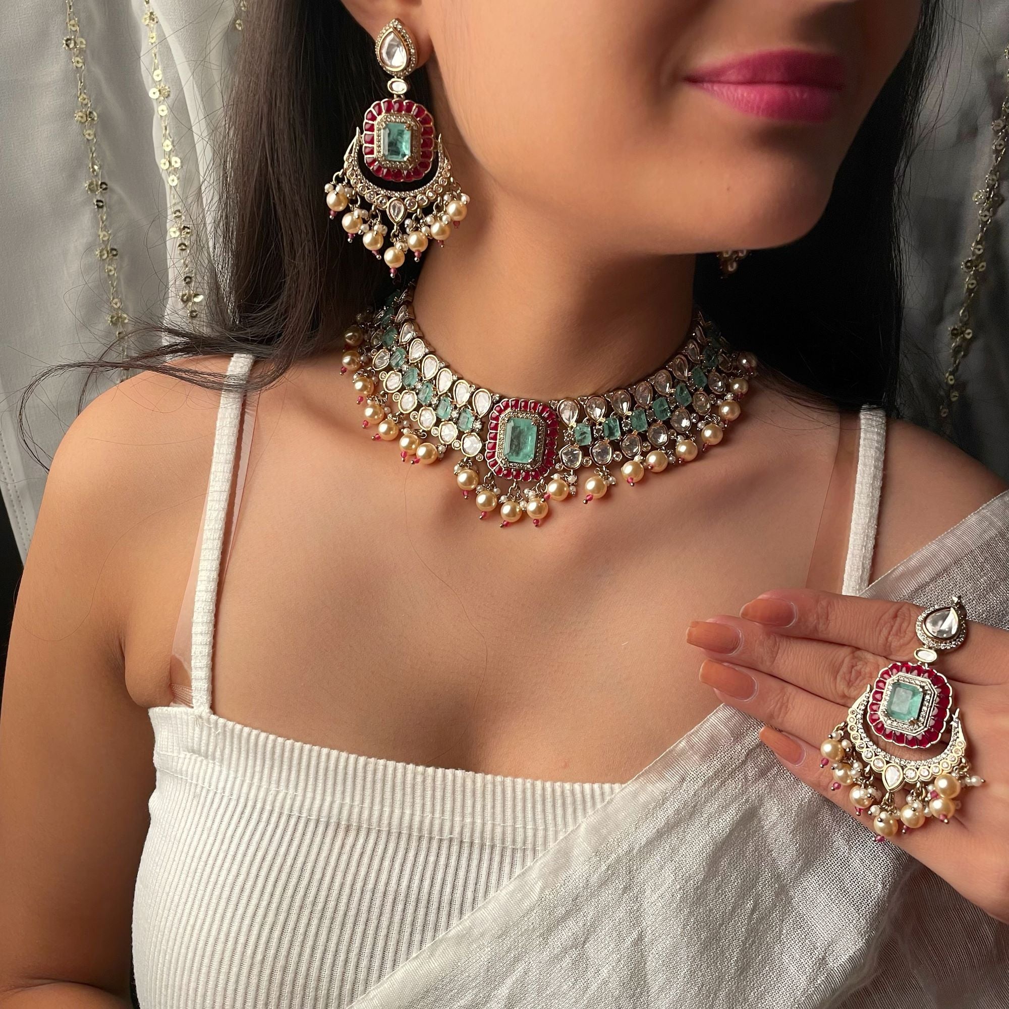 Surabhi Pearl Polki Designer Choker Set