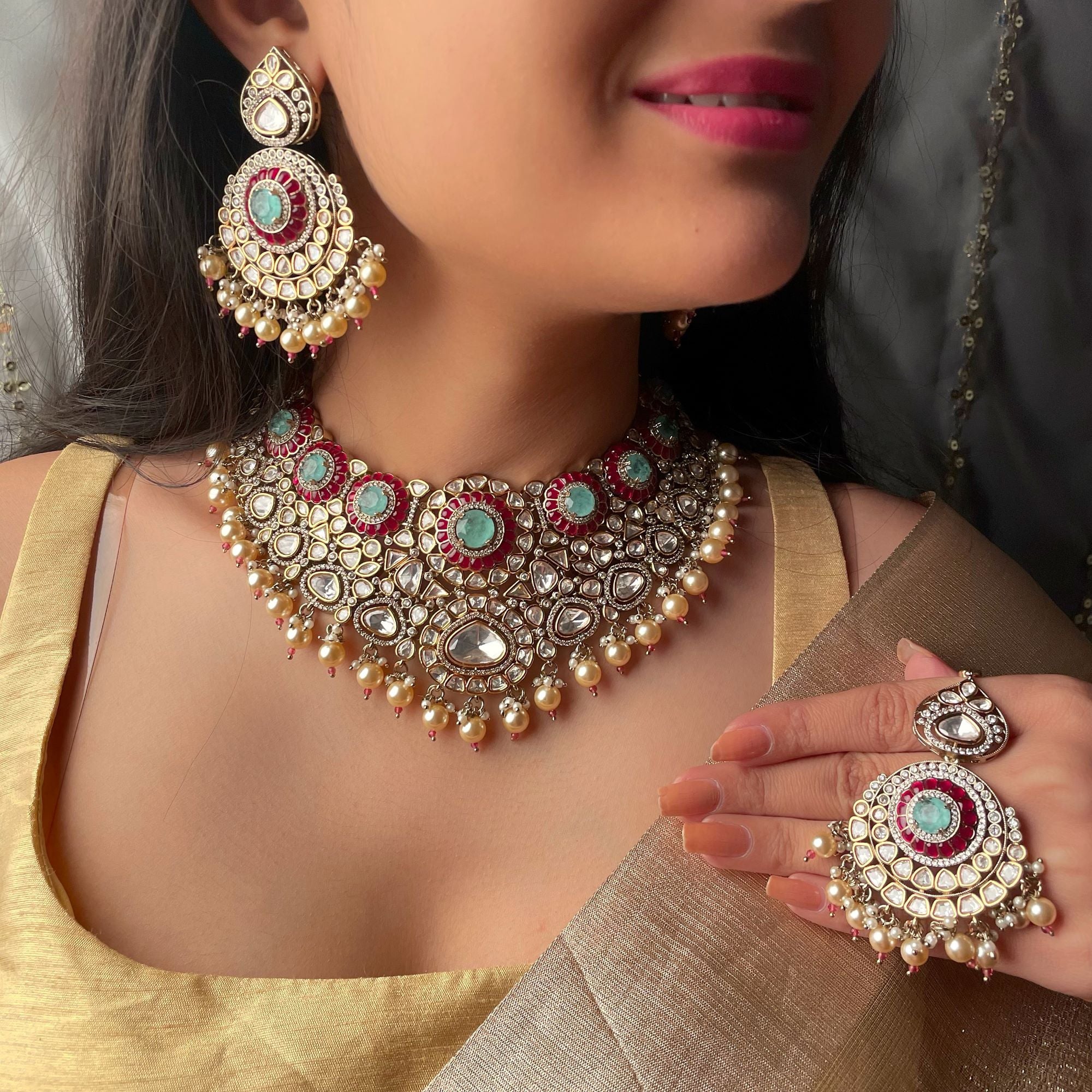 Deepshika Bridal Pearl Polki Necklace Set