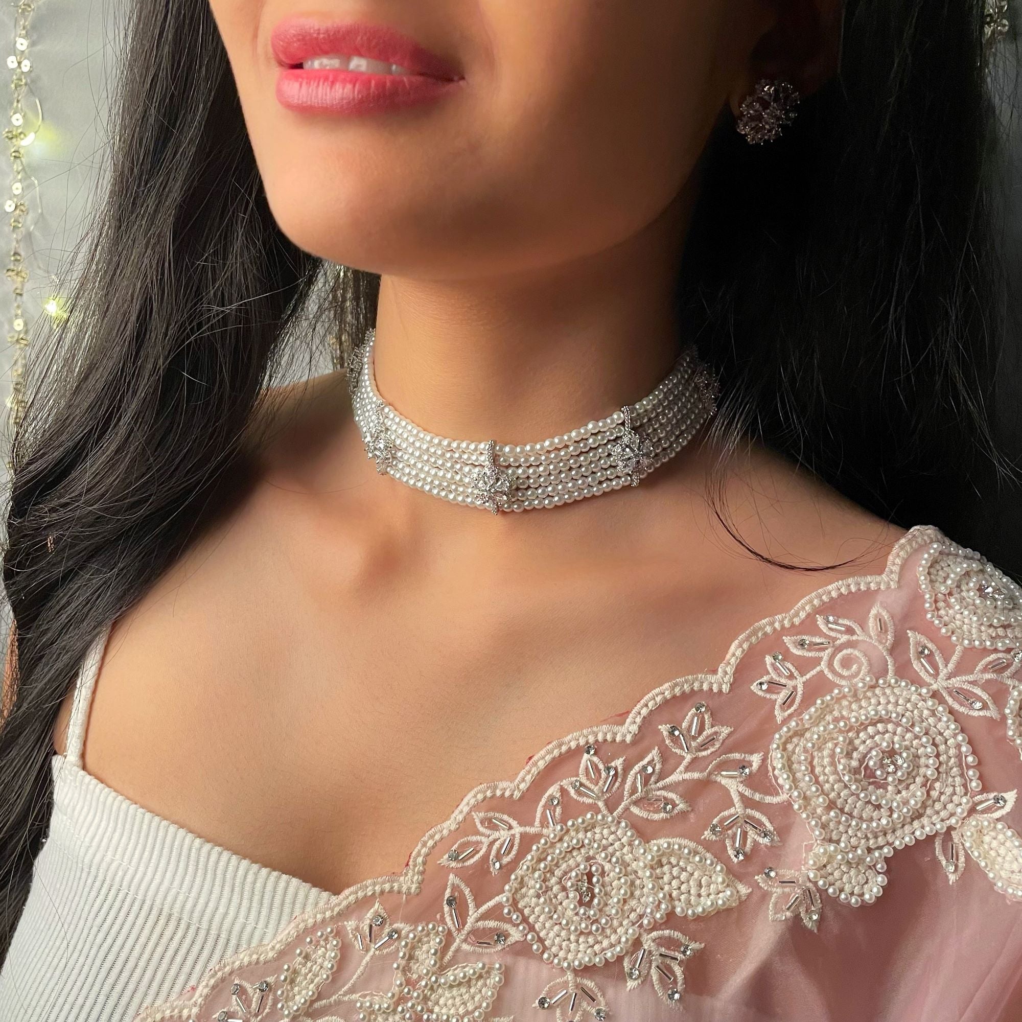 Emilia Pearl CZ Designer Choker Set