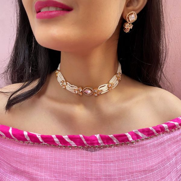 Neeshu Pearl Polki Designer Choker Set