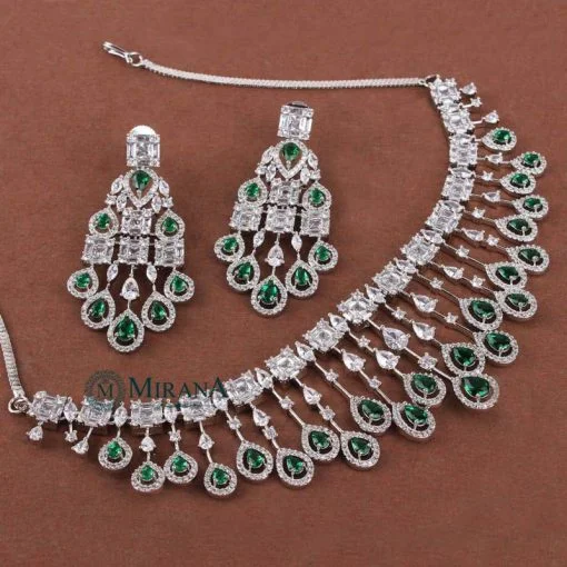 MJNK21N005-3-CZ-Waterfall-Colored-Necklace-Set-Silver-Green-Color-Look-16.jpg