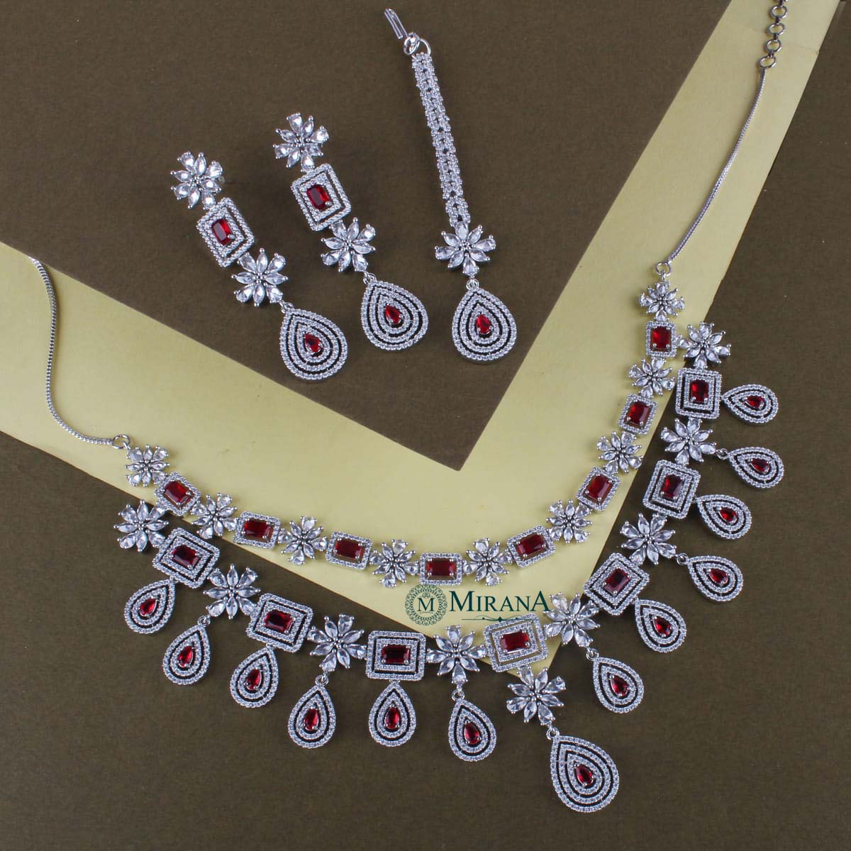 Double Layered Drop Colored Necklace Set