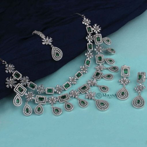 MJNK21N020-3-Double-Layered-Drop-Colored-Necklace-Set-Silver-Green-Color-Look-3.jpg