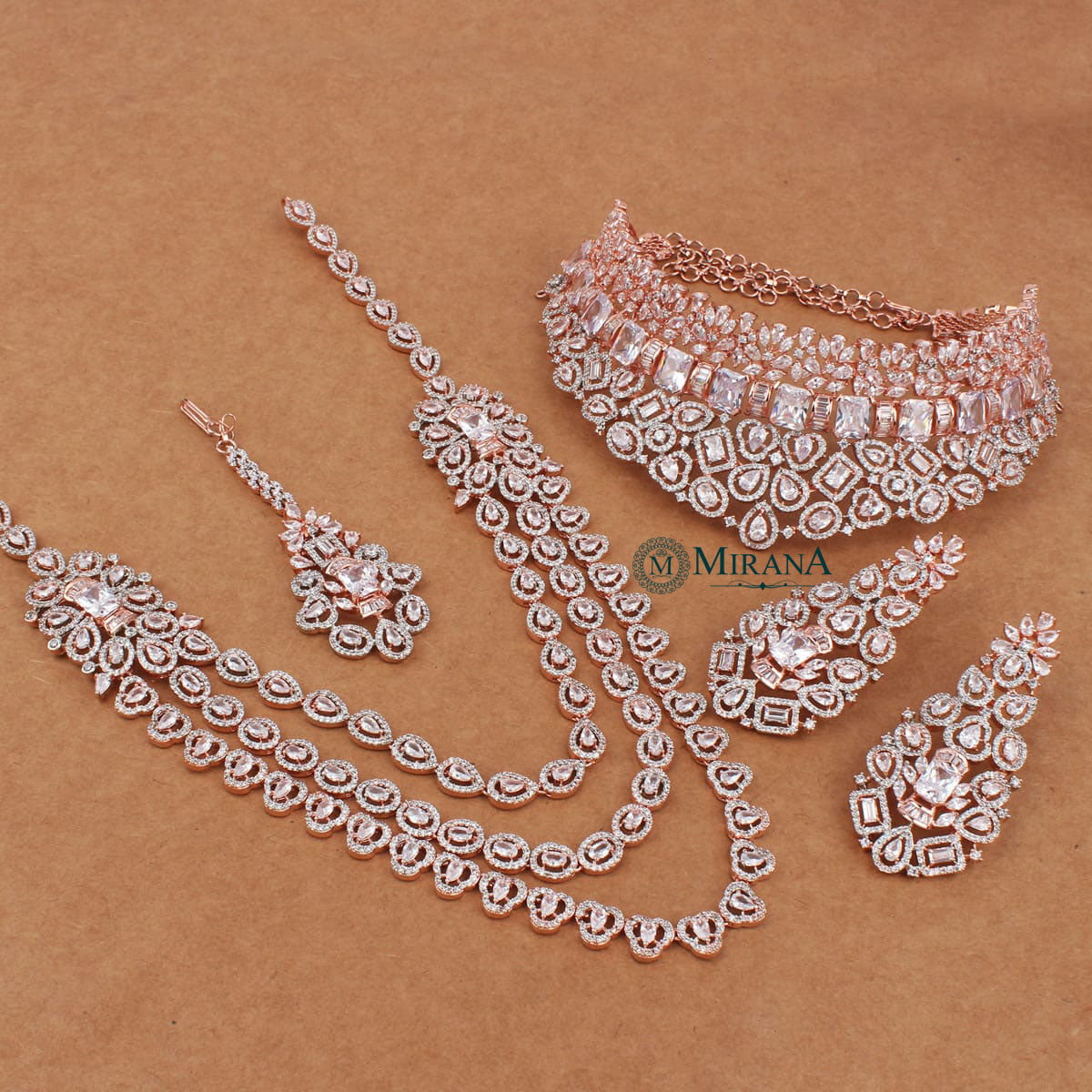 ADELIE Simulated Diamond Necklace and Earrings Set | EDEN LUXE Bridal
