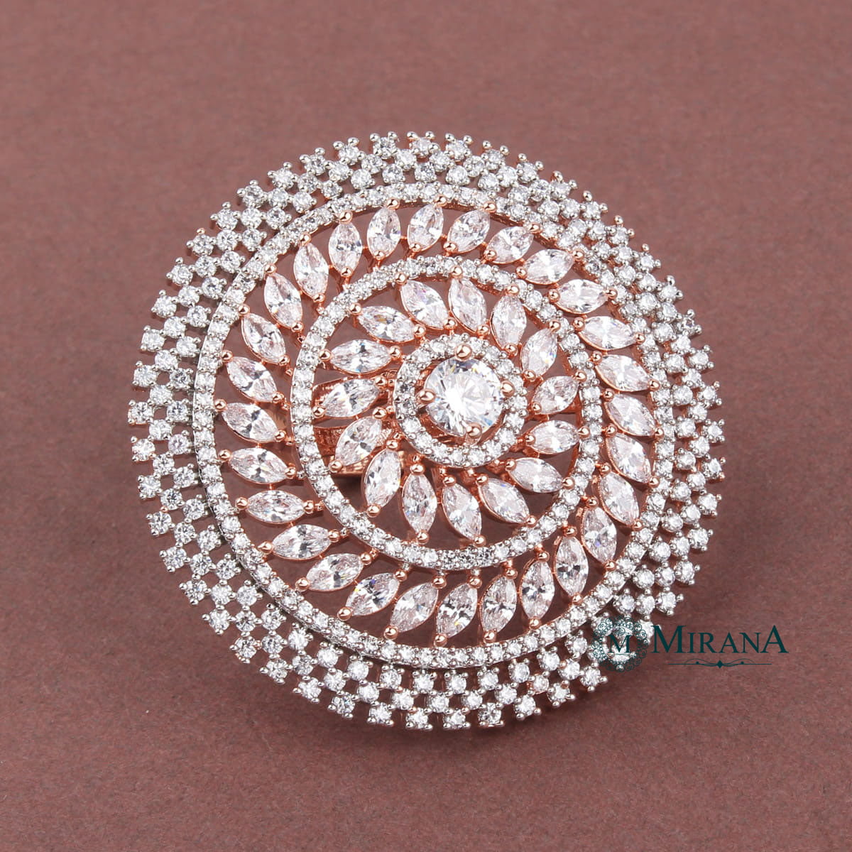 Stunning Flower American Diamond Rose Gold-Plated Cocktail Ring – Priyaasi