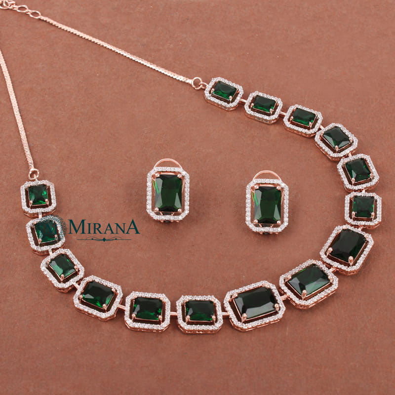 Fashion Green Square CZ 925 Sterling Silver Golden Necklace $9.30 For Sale  [categories]