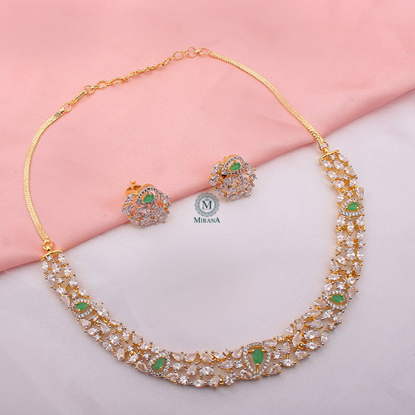 Emerald Green With Gold Stones Long Necklace Jewellery Set – Maharani