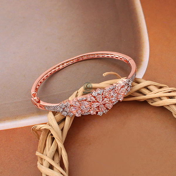 Buy Priyaasi Floral Design Rose Gold Bracelet for Women | American Diamond  Studded | Bangle Style Kada Bracelet for Girls | Interlock Closure | One  Size Fits All | Gift for Women