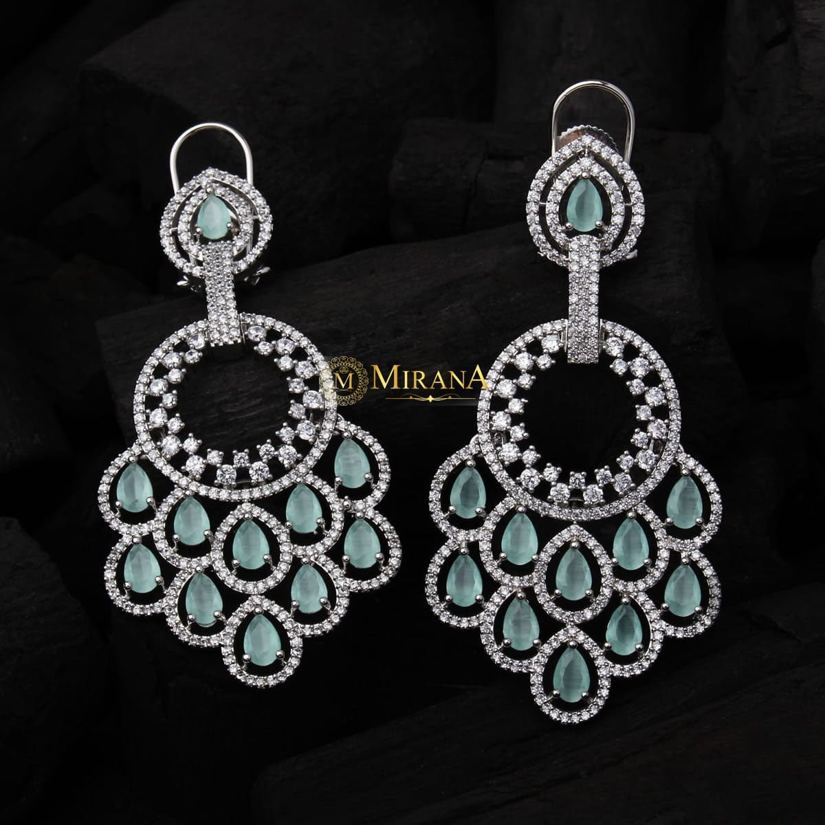 Peacock Blue Earrings for Gown | FashionCrab.com