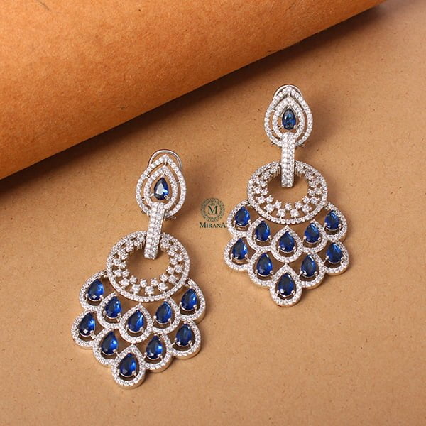 Dark blue big stone stud earrings-baongoctrading.com.vn