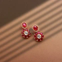 Moi Jaipur Gold Ruby and Diamond Earrings