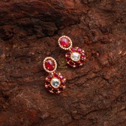 Moi Jaipur Gold Ruby and Diamond Earrings