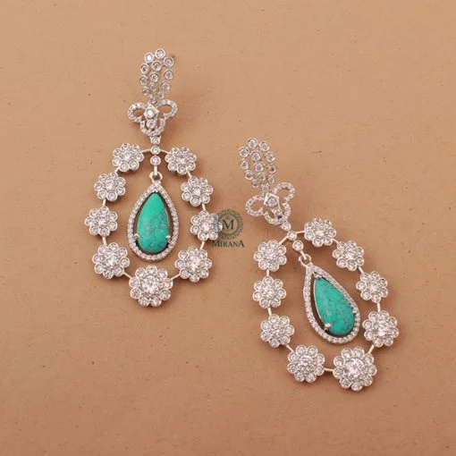 Kiera Turquoise CZ Designer Earrings - Image 5