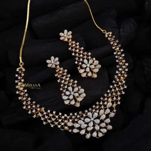 Gold Diamond Necklace Designs with White Stones