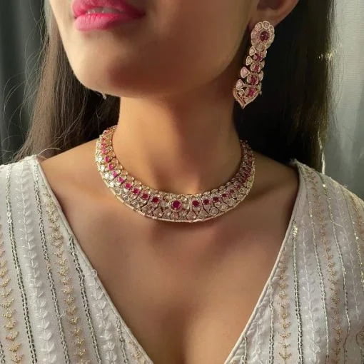 Thiya Ruby Polki Designer Necklace Set