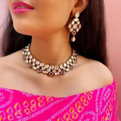 Thiya Ruby Polki Designer Necklace Set