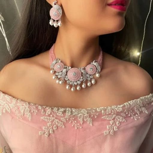 Liana Pastel Pink Designer Necklace Set