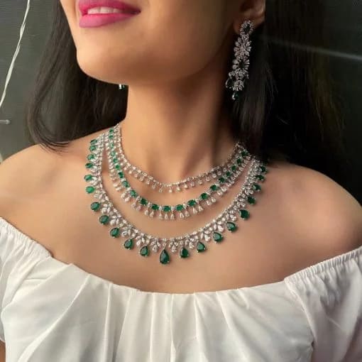 Nori Emerald Green Layered Designer Necklace Set