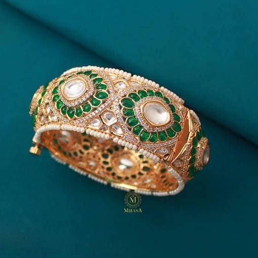 Aditi Emerald Green Polki Designer Bracelet