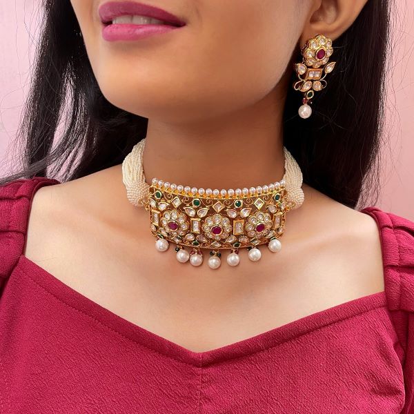 Shree Ruby Green Pearl Kundan Choker Set