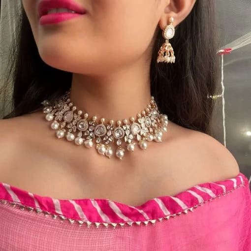 Mohsha Pearl Polki Choker Set