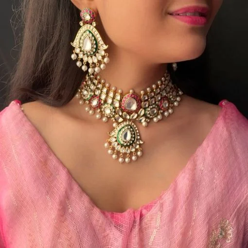 Aanandi Pearl Polki Bridal Choker Set