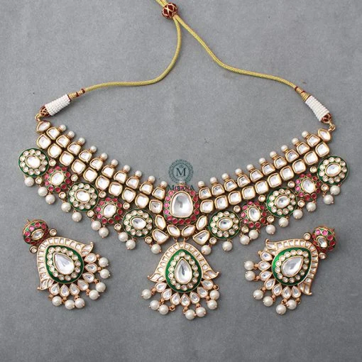 Aanandi Pearl Polki Bridal Choker Set - Image 2