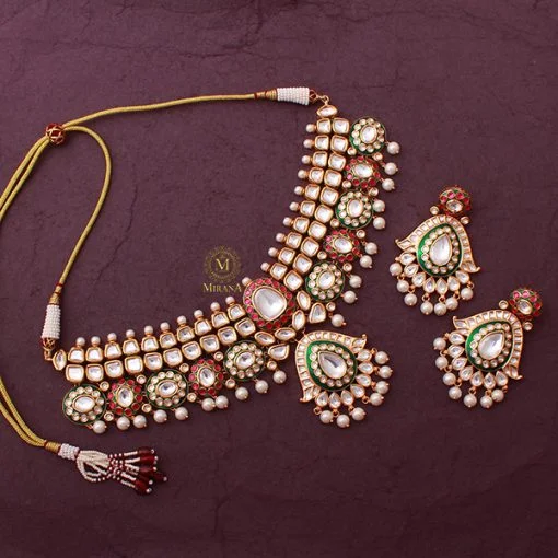 Aanandi Pearl Polki Bridal Choker Set - Image 3