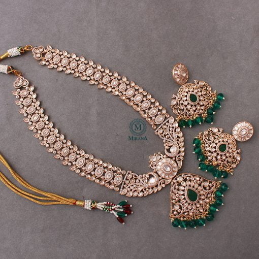 Vedanshi Green Polki Long Necklace Set - Image 2