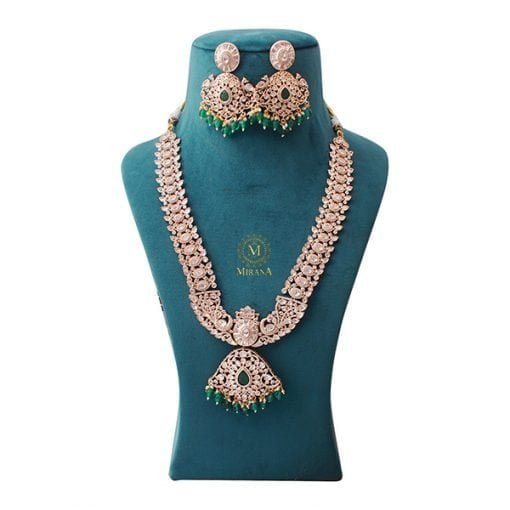 Vedanshi Green Polki Long Necklace Set - Image 3