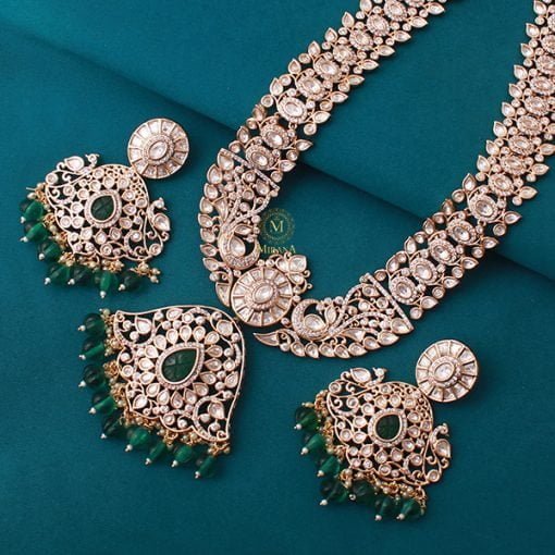 Vedanshi Green Polki Long Necklace Set - Image 4