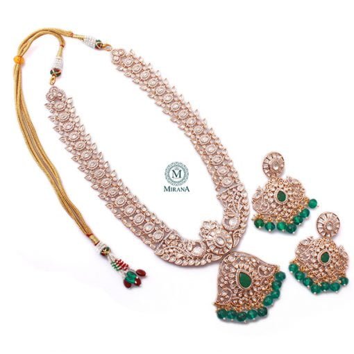 Vedanshi Green Polki Long Necklace Set - Image 5