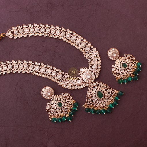 Vedanshi Green Polki Long Necklace Set - Image 6