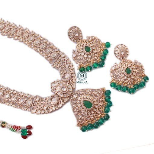 Vedanshi Green Polki Long Necklace Set - Image 7