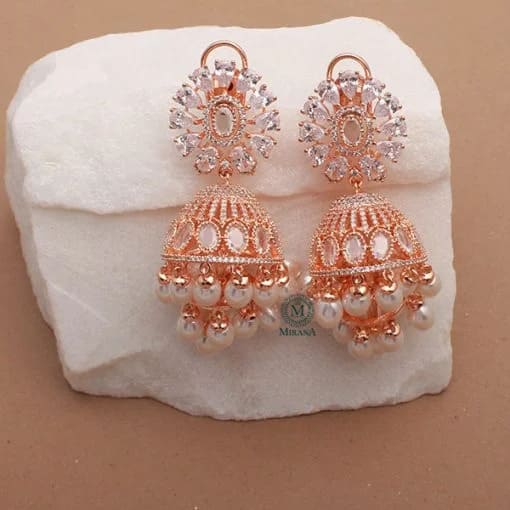 Jazzy Pearl CZ Designer Jhumkas