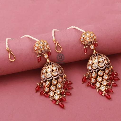 Home / Earrings Madhubala Ruby Polki Designer Jhumkas