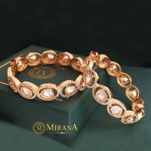 Omika Uncut Polki Oval Shaped Bangles