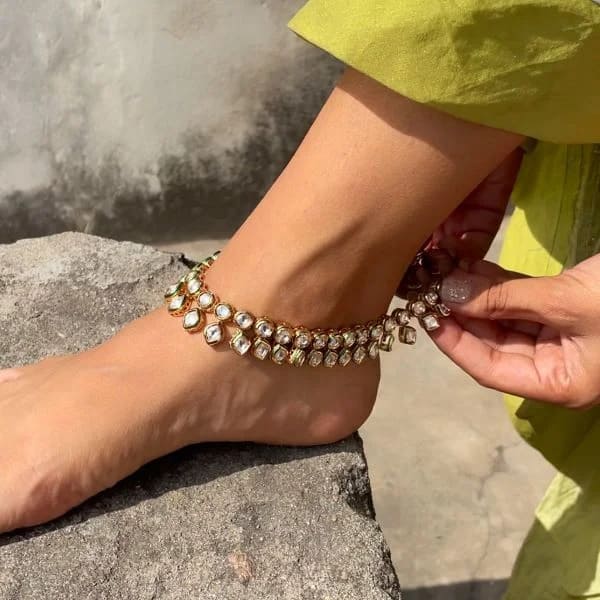 Krisha Green Kundan Designer Anklets