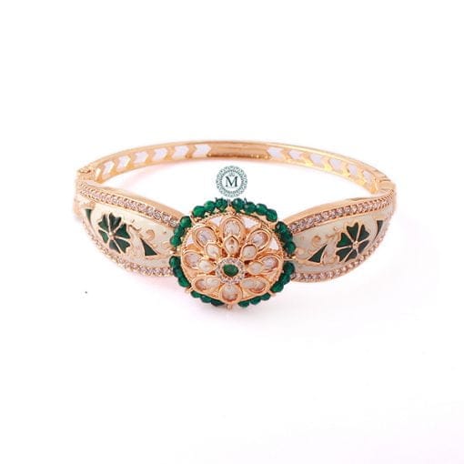 Tanisha Emerald Green Polki Designer Bracelet - Image 2